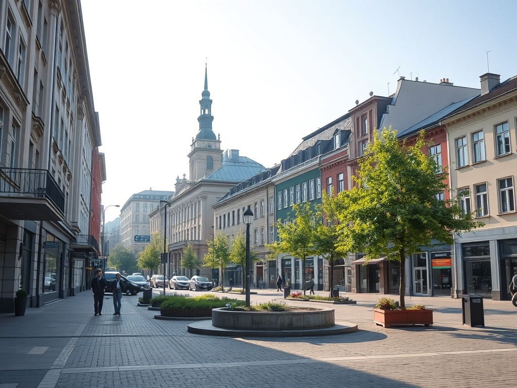 Mapa Zabrza z ikonami wskazującymi na jakość powietrza, restauracje i miejsca związane z finansami miasta.